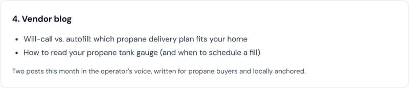 Real UI crop of the Vendor Blog deliverable, from the PIMS sample report