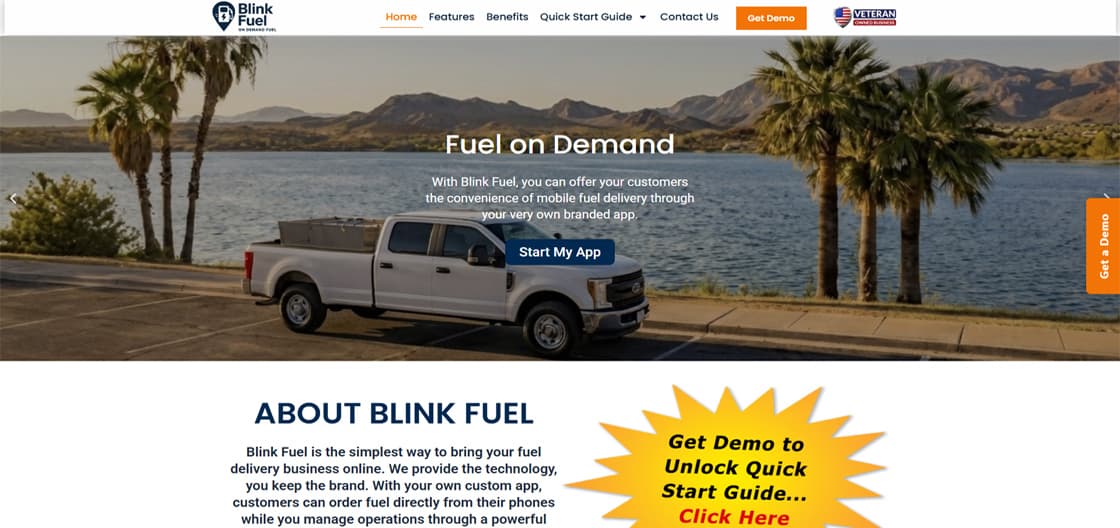 The BlinkFuel branded fuel-ordering website — Fuel on Demand
